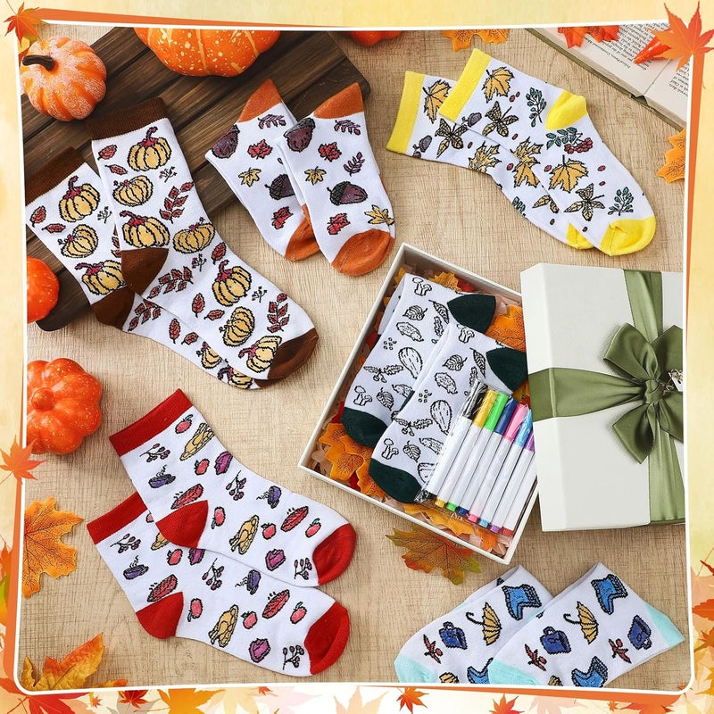 ShinyMatch 12 Pairs Doodle Socks Color Your Own Socks DIY Drawing Craft Arts with 48 Pcs Markers - Image 4